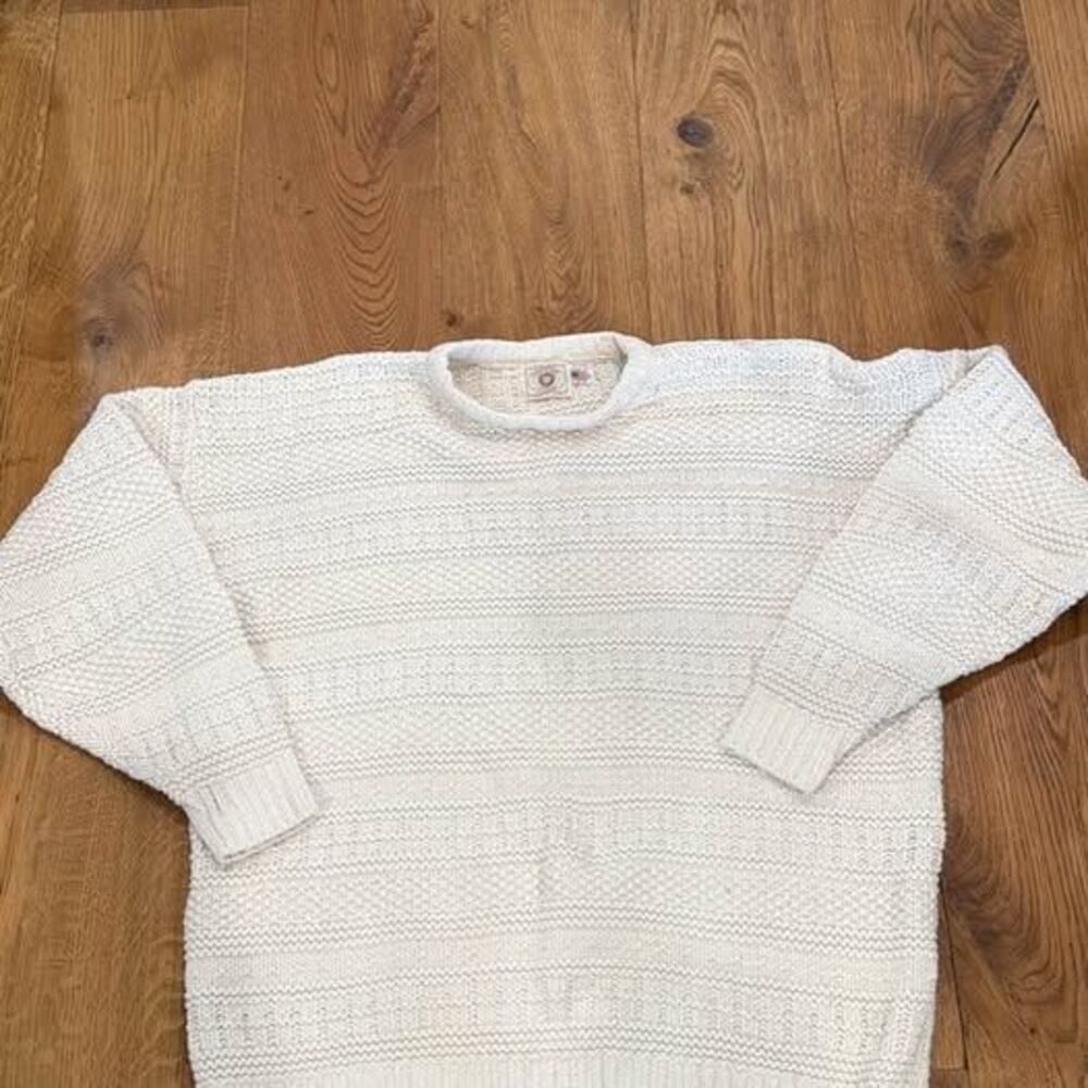 Vintage 1990s USA Gregory John Sweater Mens XL Cream Cable Knit Crewneck